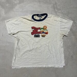 Vintage Y2K Southpark Cartman Kenny We Just got Served Ringer T-Shirt SZ M Stain